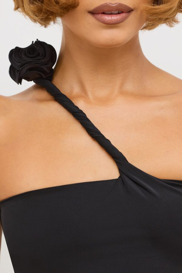 Premium Jersey Asymmetric Cut Out Maxi Dress in Black - Image 5