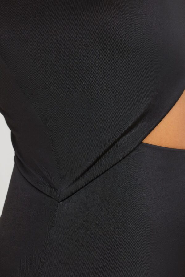 Premium Jersey Asymmetric Cut Out Maxi Dress in Black - Image 9