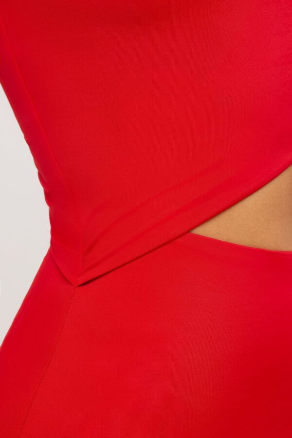 Premium Jersey Asymmetric Cut Out Maxi Dress  in Scarlet Red - Image 11
