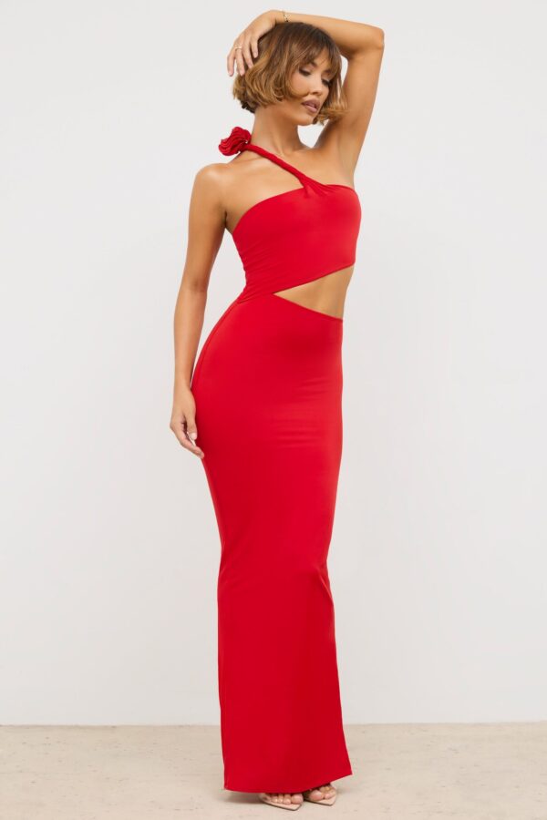 Premium Jersey Asymmetric Cut Out Maxi Dress  in Scarlet Red - Image 8