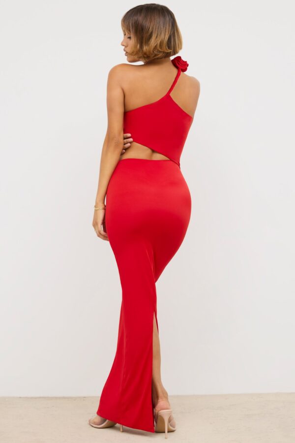 Premium Jersey Asymmetric Cut Out Maxi Dress  in Scarlet Red - Image 2