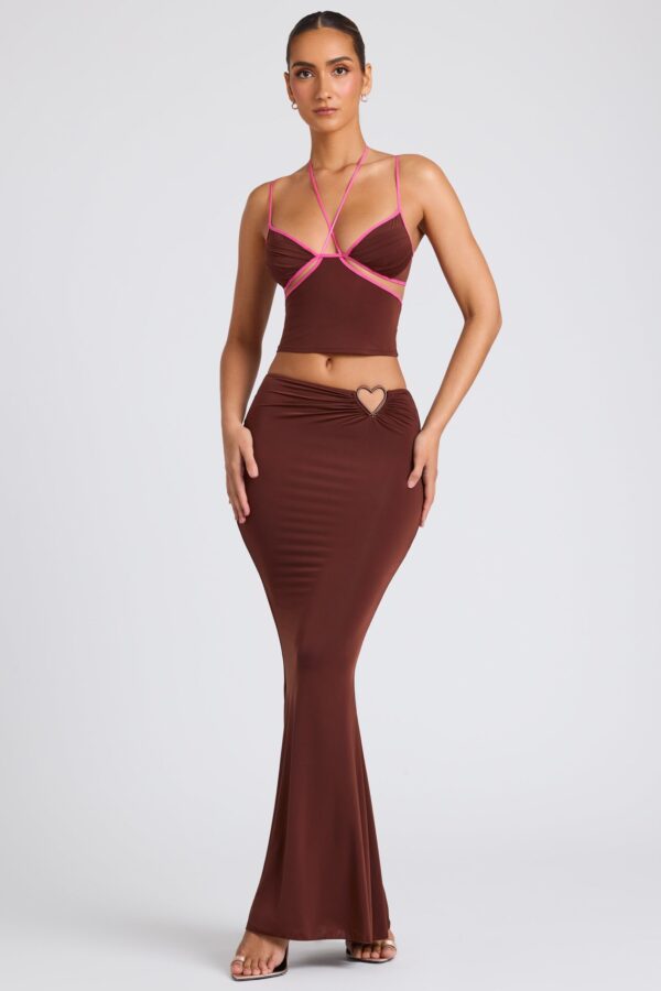 Mid Rise Maxi Skirt in Chocolate Brown - Image 6