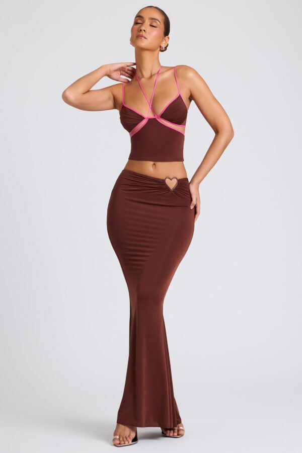 Mid Rise Maxi Skirt in Chocolate Brown - Image 7