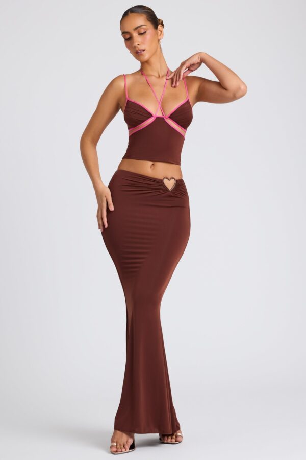 Mid Rise Maxi Skirt in Chocolate Brown - Image 8