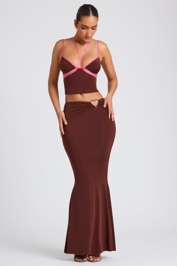 Mid Rise Maxi Skirt in Chocolate Brown - Image 9