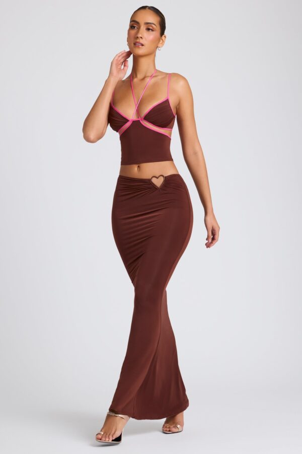 Mid Rise Maxi Skirt in Chocolate Brown - Image 10