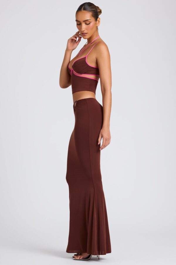 Mid Rise Maxi Skirt in Chocolate Brown - Image 3
