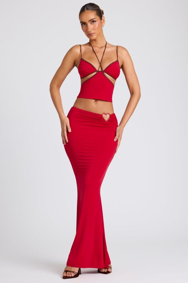 Mid Rise Maxi Skirt in Fire Red - Image 6