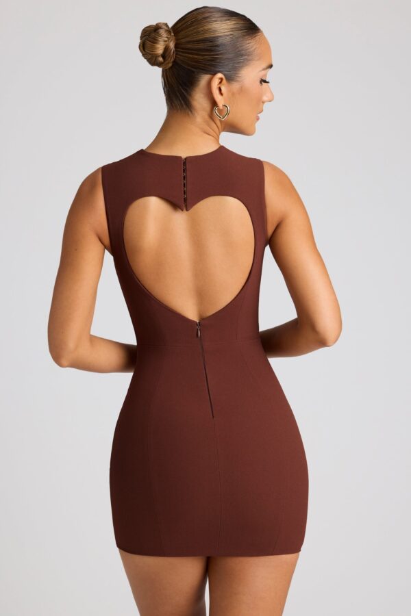 Heart Cut Out Mini Dress in Chocolate Brown - Image 9