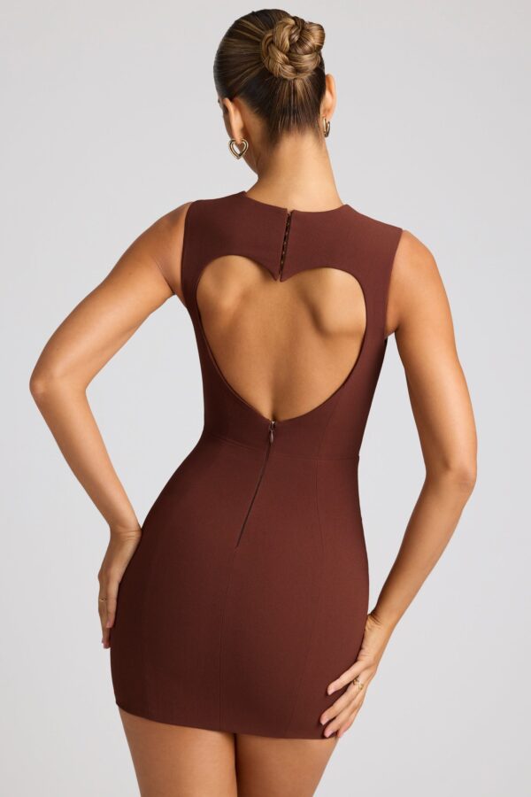 Heart Cut Out Mini Dress in Chocolate Brown - Image 2