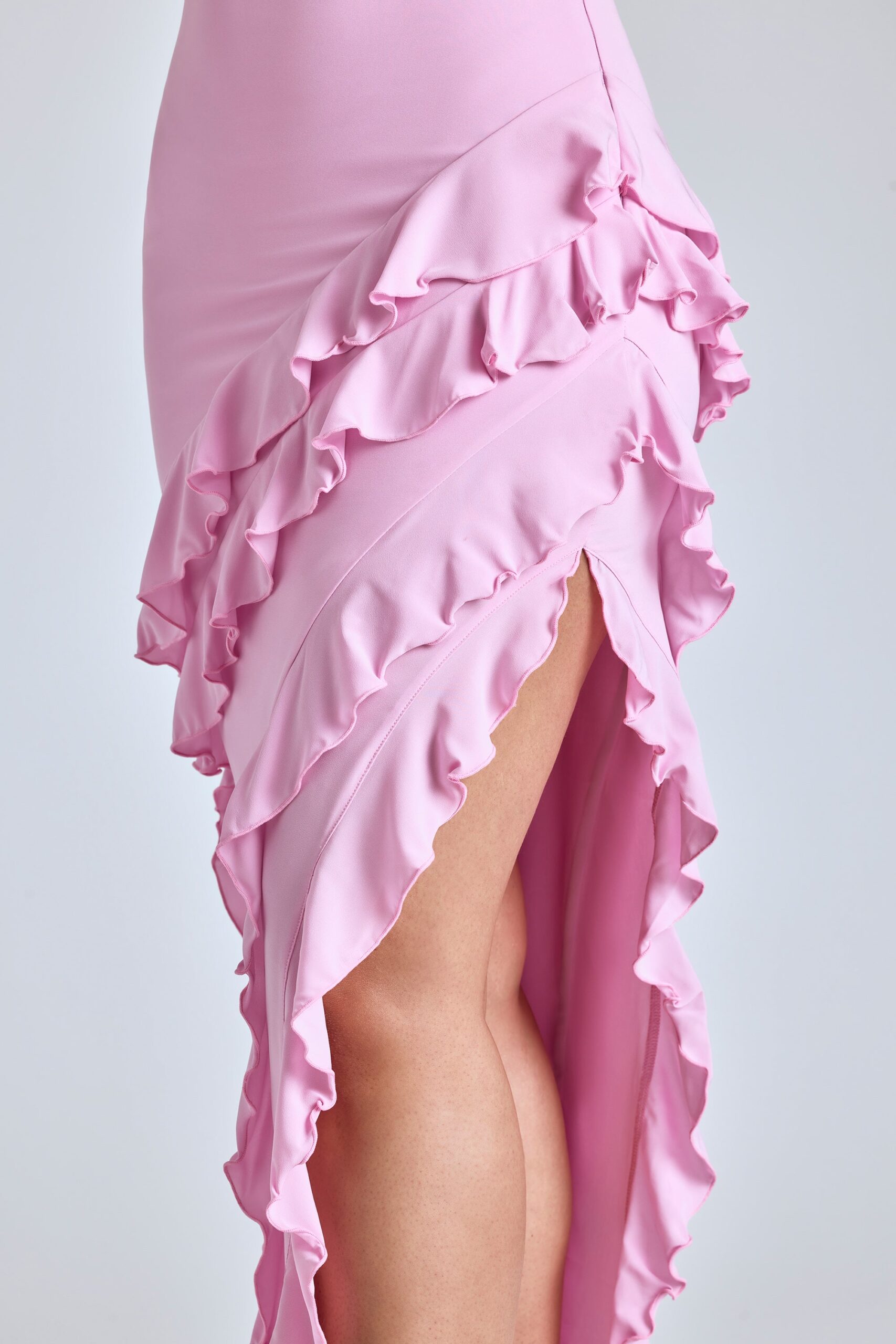 Panelled Ruffle Evening Gown in Baby Pink - Image 5