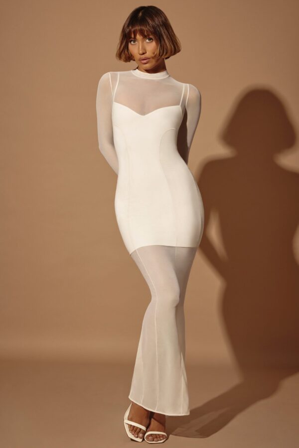 Long Sleeve Sheer Layered Maxi Dress in Ivory - Image 8