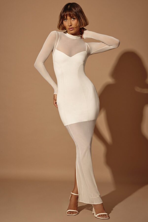 Long Sleeve Sheer Layered Maxi Dress in Ivory - Image 6