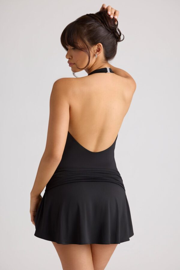 Heart Detail Cowl Neck Mini Dress in Black - Image 2