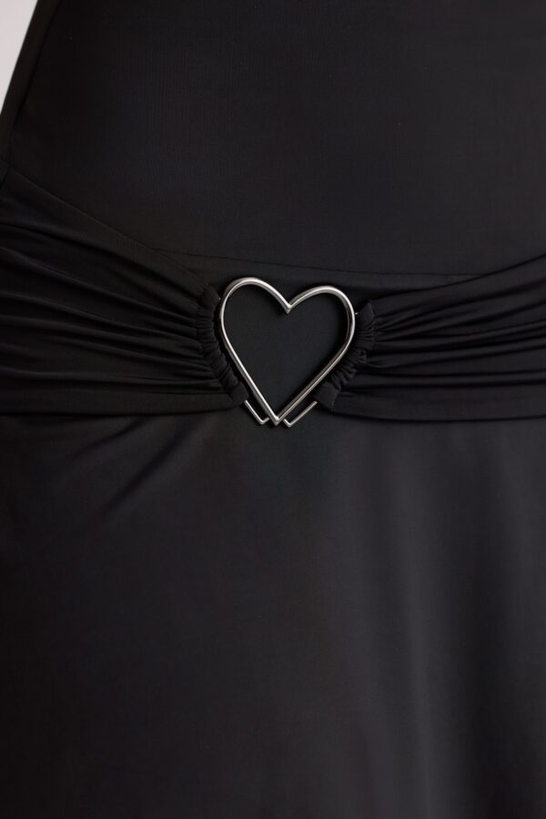 Heart Detail Cowl Neck Mini Dress in Black - Image 4