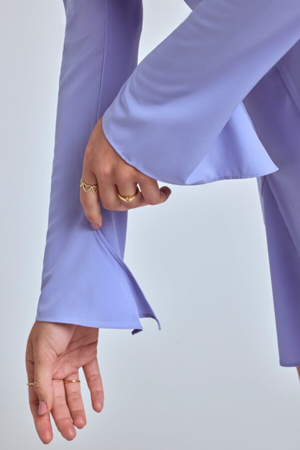 Long Sleeve Godet Mini Dress in Blue Lavender - Image 6