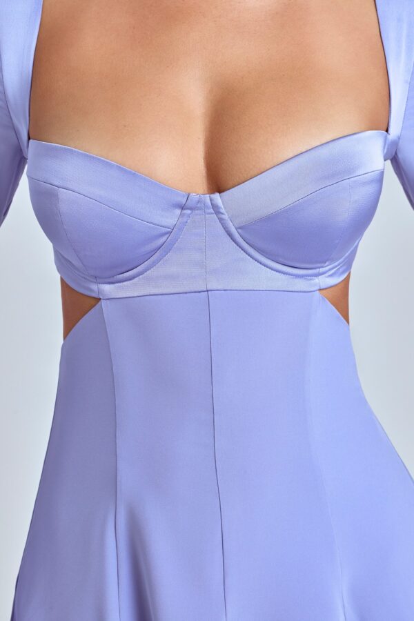 Long Sleeve Godet Mini Dress in Blue Lavender - Image 4