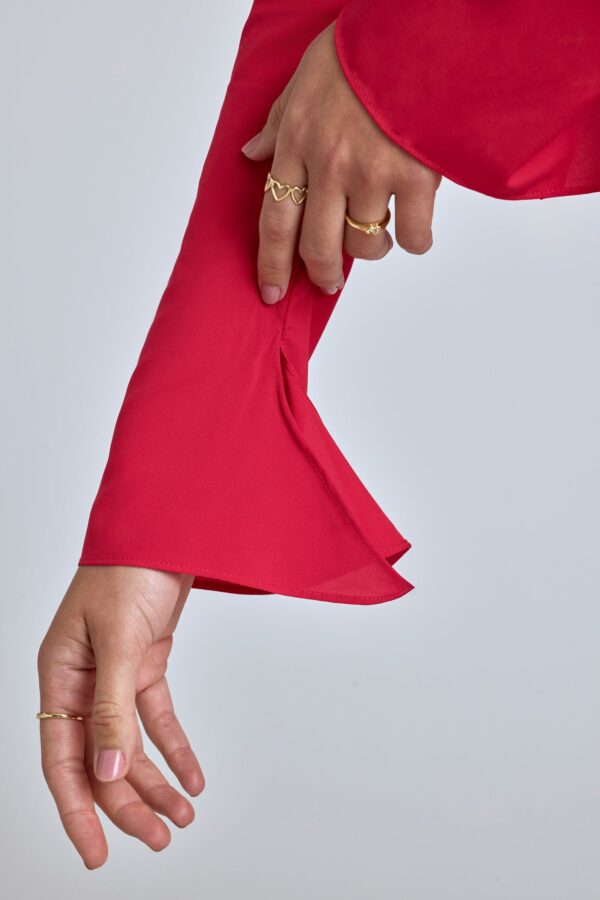Long Sleeve Godet Mini Dress in Cherry Red - Image 6