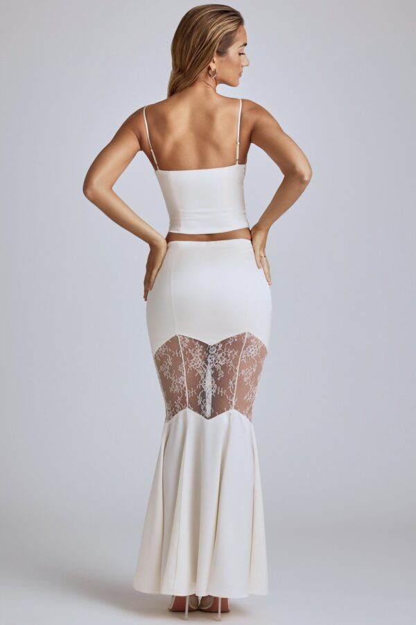 Lace Panel Fishtail Gown Skirt in Ivory - Image 2