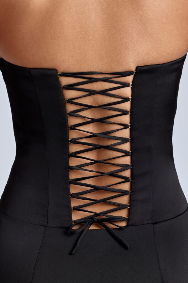 Lace-Up Corset Mini Dress in Black - Image 4