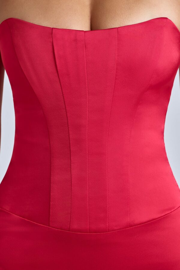 Lace-Up Corset Mini Dress in Cherry Red - Image 4
