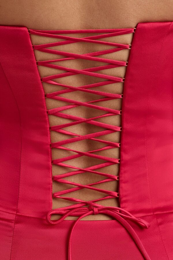 Lace-Up Corset Mini Dress in Cherry Red - Image 5