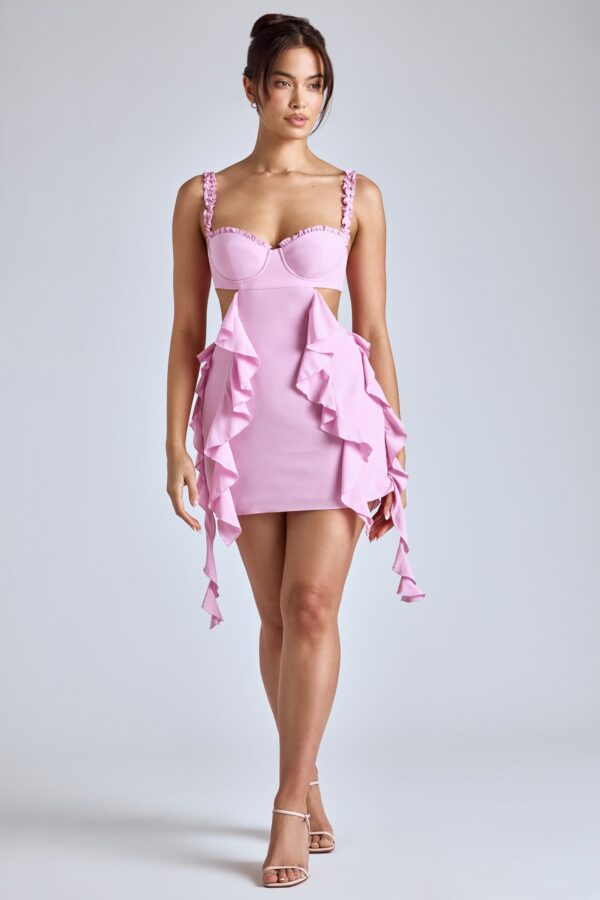 Panelled Ruffle Mini Dress in Baby Pink - Image 10
