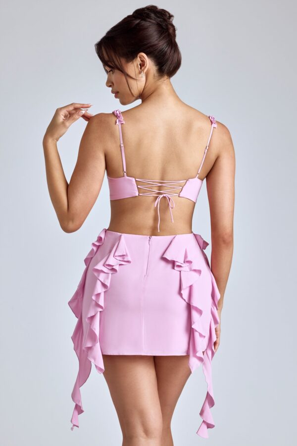 Panelled Ruffle Mini Dress in Baby Pink - Image 2