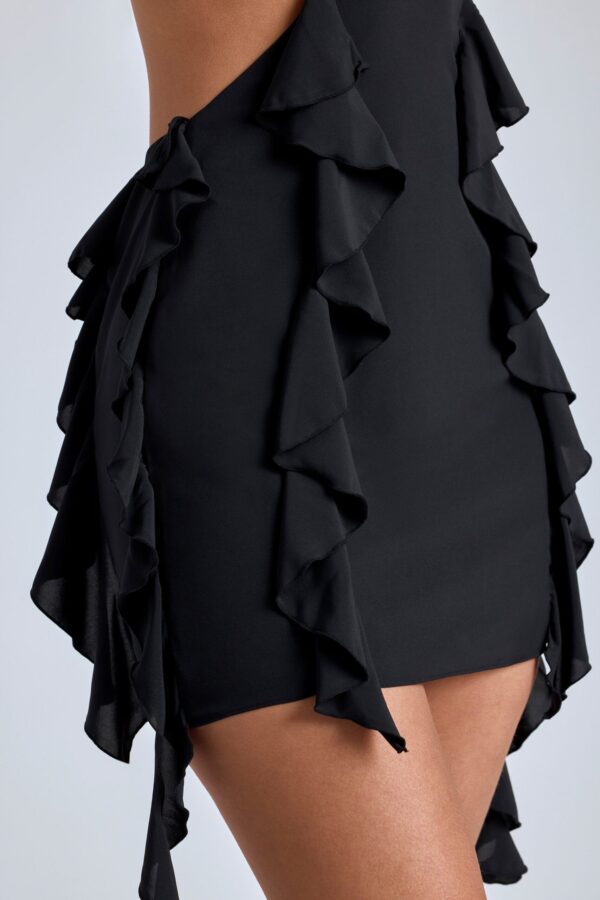 Panelled Ruffle Mini Dress in Black - Image 5
