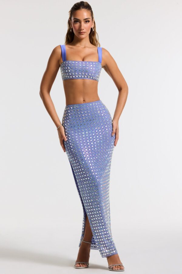 Embellished Square Neck Crop Top in Blue - Image 7