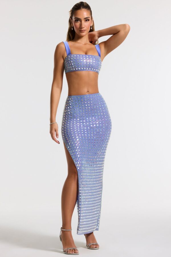 Embellished Square Neck Crop Top in Blue - Image 8