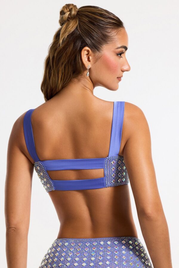 Embellished Square Neck Crop Top in Blue - Image 2