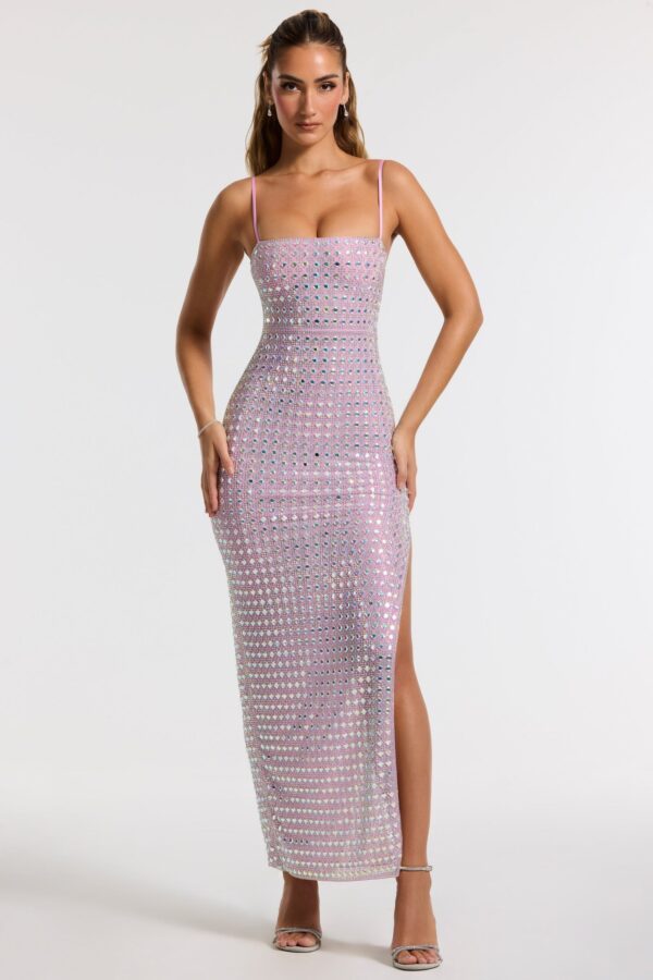 Embellished Square Neck Evening Gown in Lilac - Image 6