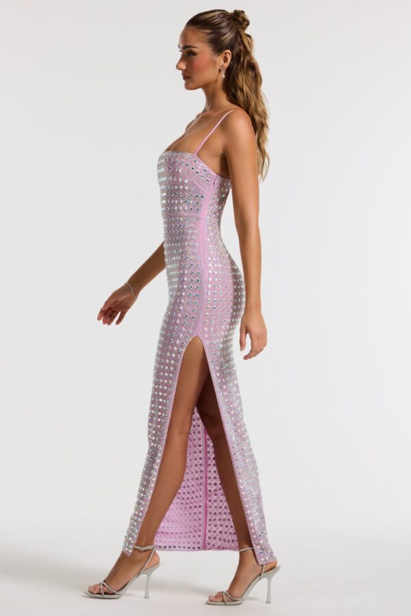 Embellished Square Neck Evening Gown in Lilac - Image 3