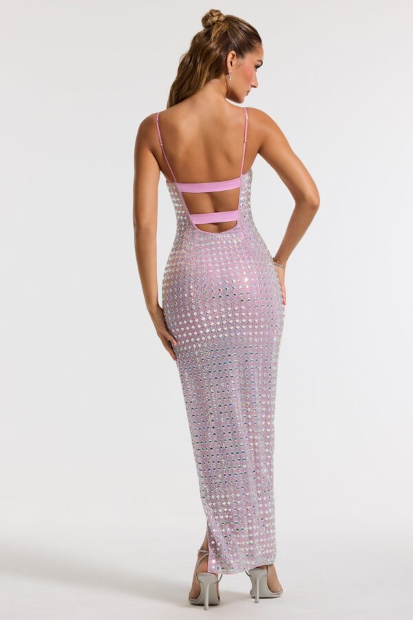 Embellished Square Neck Evening Gown in Lilac - Image 2