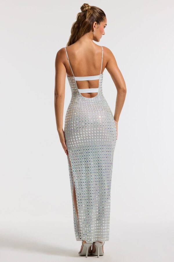 Embellished Square Neck Evening Gown in Silver - Image 2