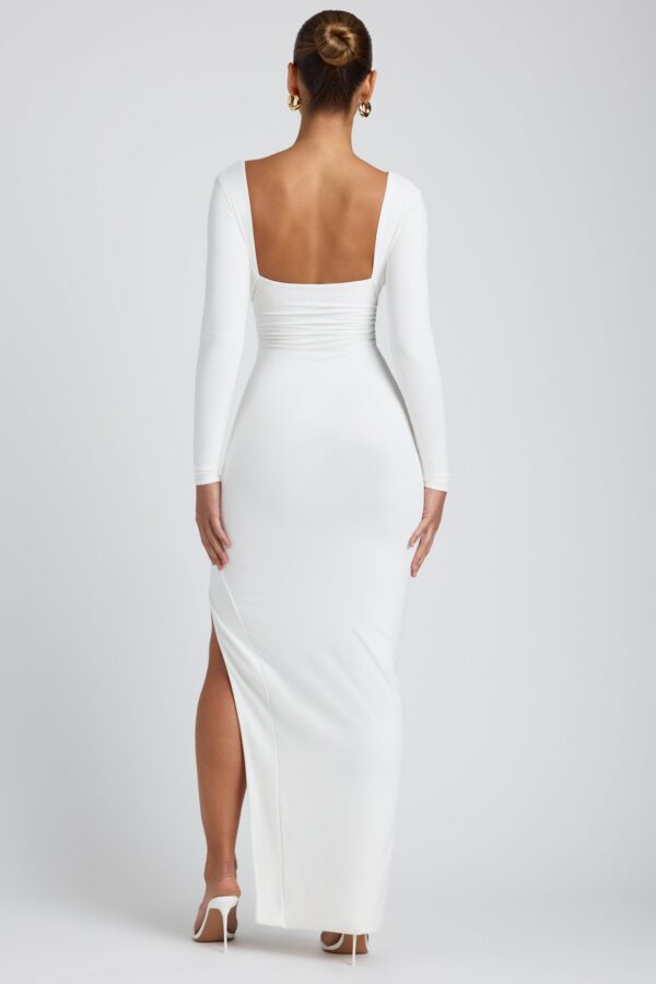 Modal Plunge Neck Long Sleeve Maxi Dress in White - Image 2