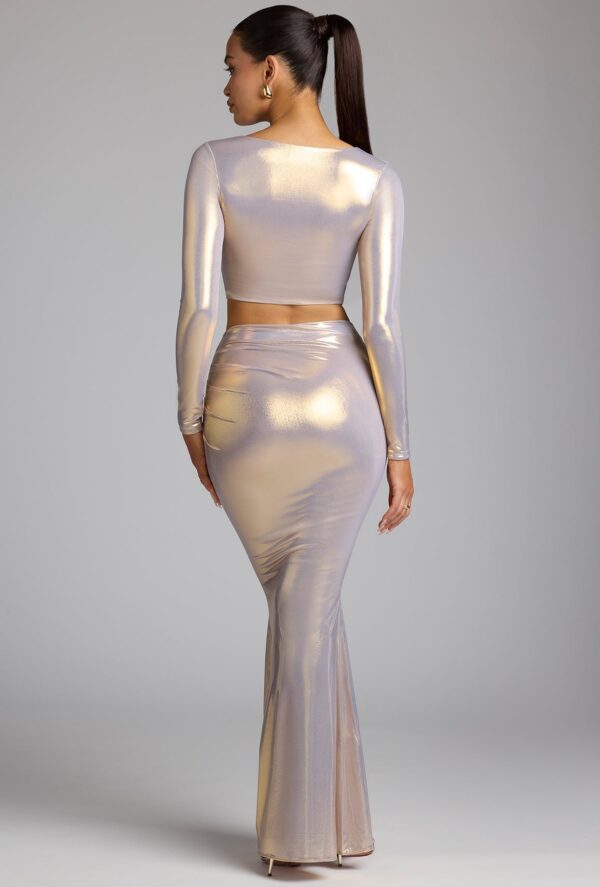 Plunge Neck Metallic Jersey Crop Top in Light Gold - Image 6