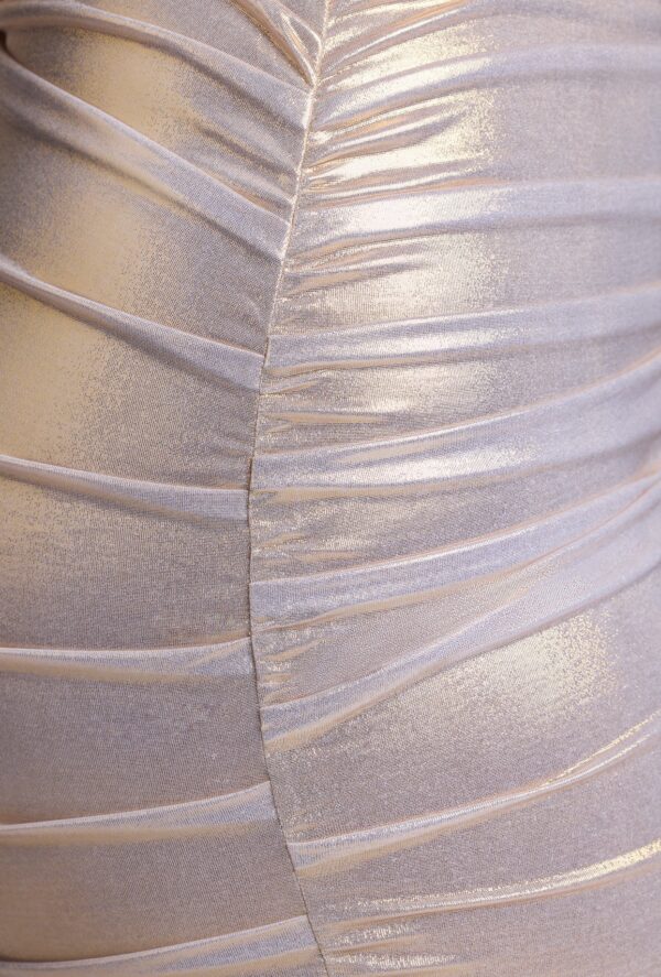 One Shoulder Metallic Jersey Mini Dress in Light Gold - Image 5