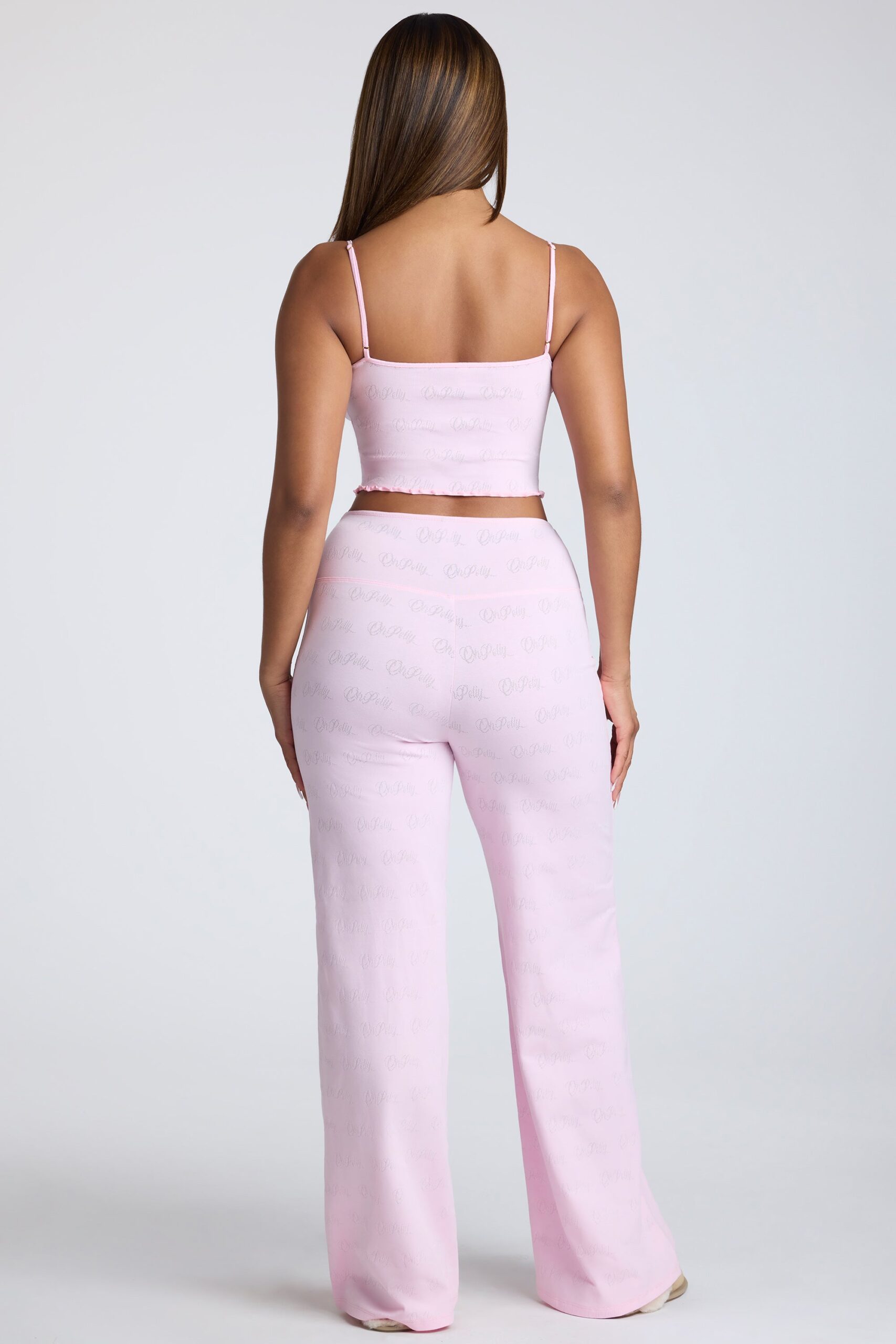 Petite Mid Rise Straight Leg Pointelle Trousers in Baby Pink - Image 2