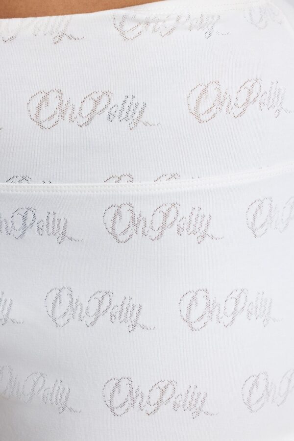 Long Sleeve Scoop Neck Pointelle Crop Top in White - Image 4