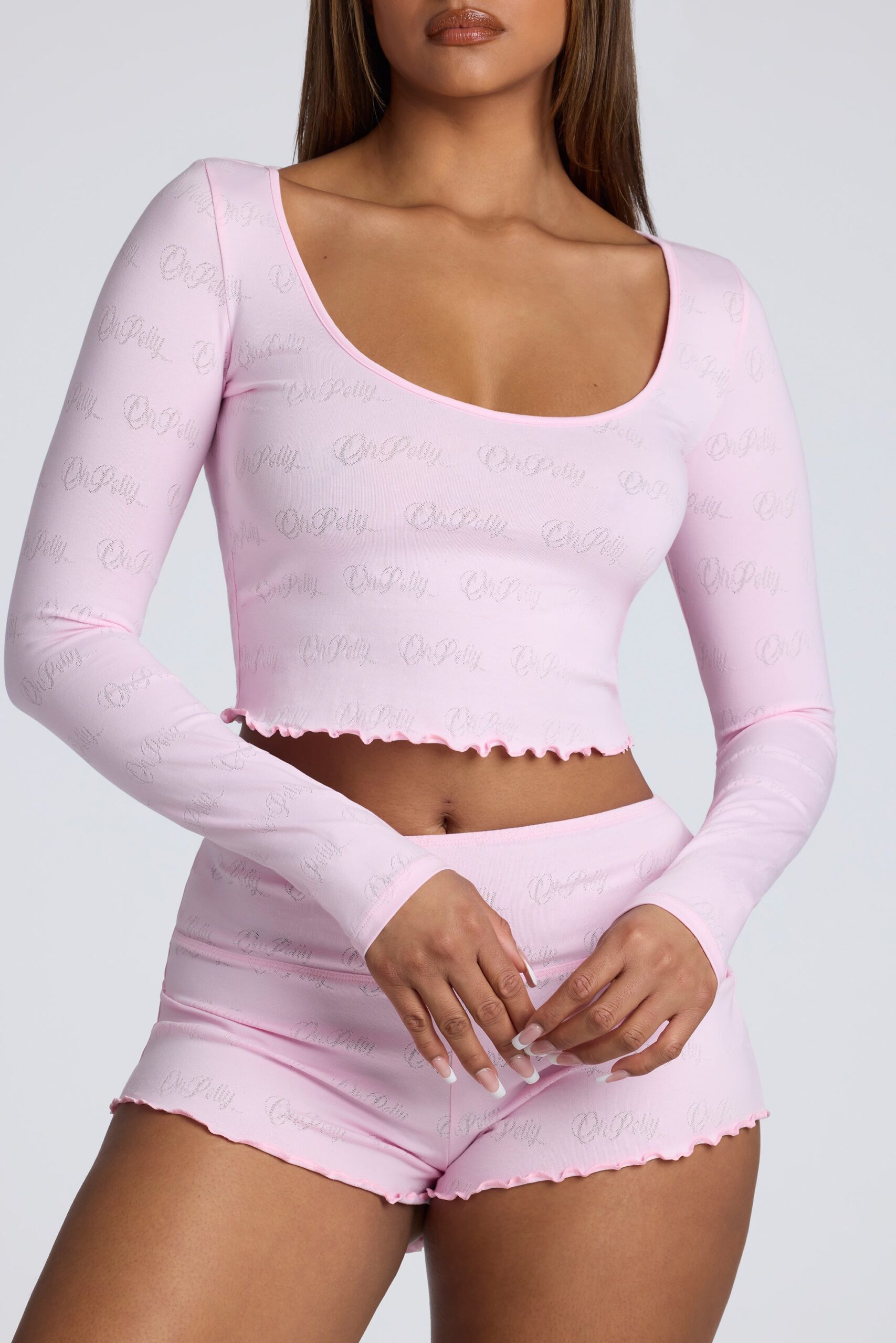 Mid Rise Pointelle Mini Shorts in Baby Pink - Image 5