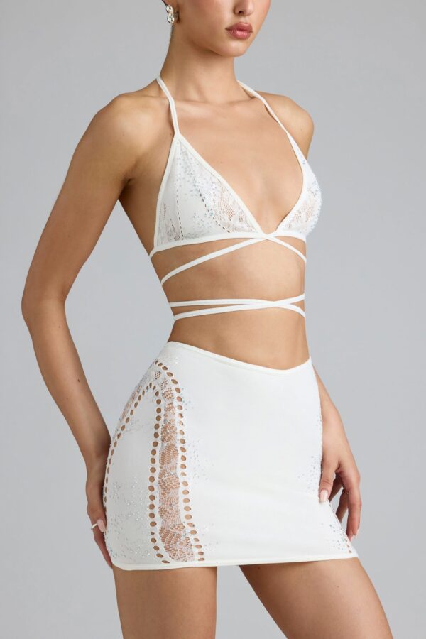Embellished Mid-Rise Mini Skirt in Ivory - Image 5
