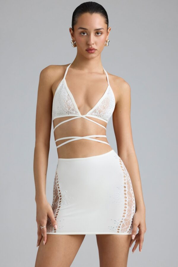 Embellished Mid-Rise Mini Skirt in Ivory - Image 12