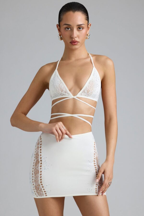 Embellished Mid-Rise Mini Skirt in Ivory - Image 11