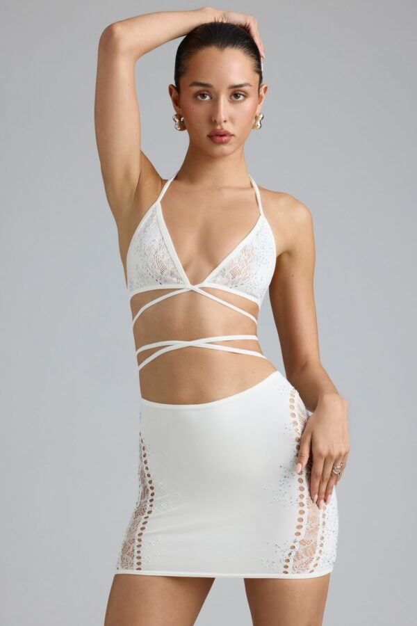 Embellished Mid-Rise Mini Skirt in Ivory - Image 8