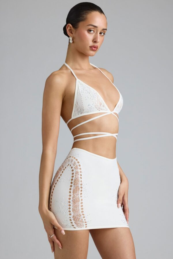 Embellished Mid-Rise Mini Skirt in Ivory - Image 7