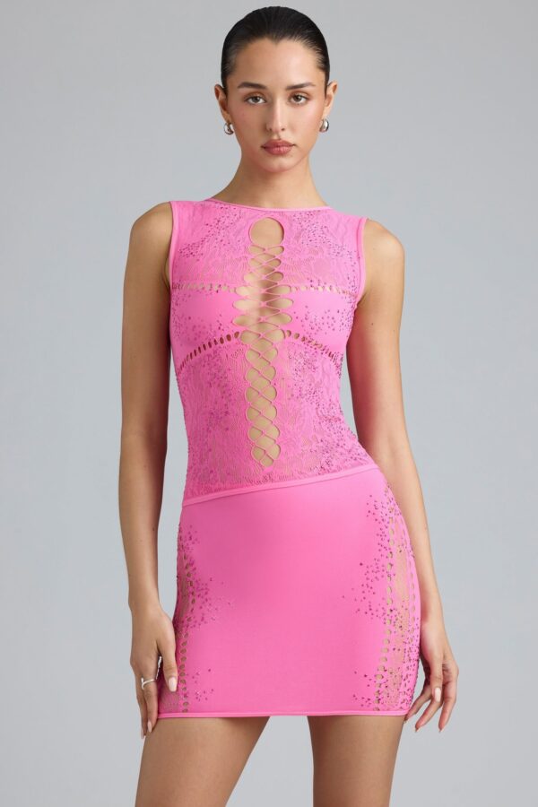 Embellished Mid-Rise Mini Skirt in Bubblegum Pink - Image 11