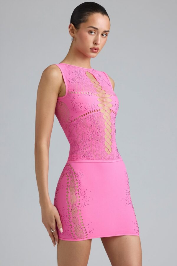 Embellished Mid-Rise Mini Skirt in Bubblegum Pink - Image 7