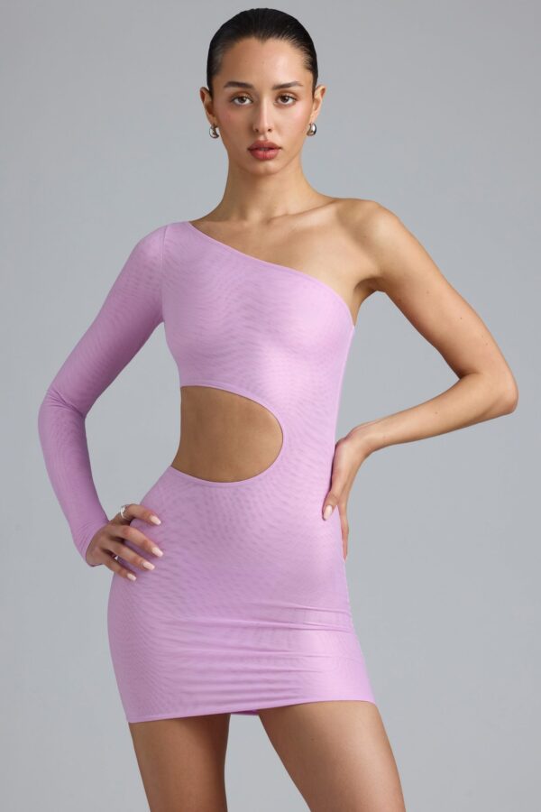Metallic Cut-Out One-Shoulder Mini Dress in Violet Pink - Image 6
